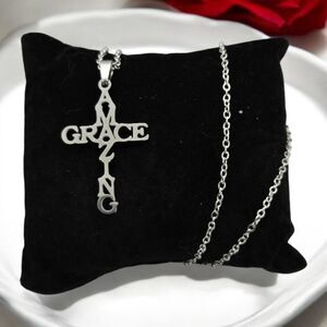 Stainless Steel Amazing Grace Cross Pendant Christian Necklace Religious Jewelry